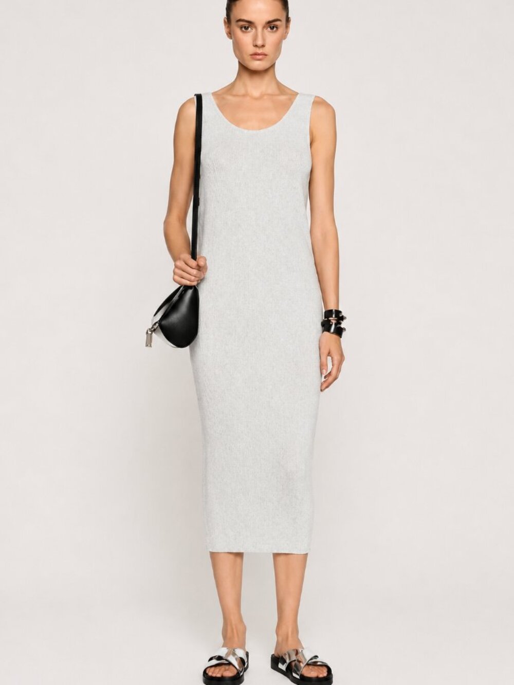 Helmut Lang Scoop Neck Midi Tank Dress Heathered Gray S